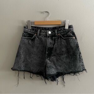 Monki Black Acid Wash Raw Hem High Waisted Jean Shorts - Size 26 Like New
